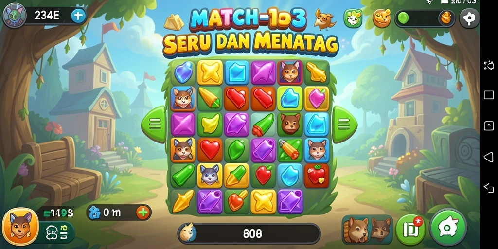 Tampilan gameplay seru dan menantang dari 234E saat memadukan permata.