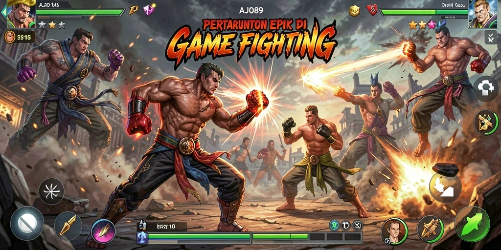 Screenshot AJO89 menampilkan pertarungan intens antar karakter.