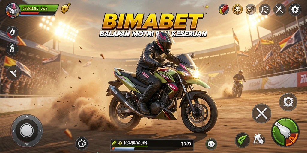 Gameplay seru BIMABET dengan balapan motor yang mendebarkan.