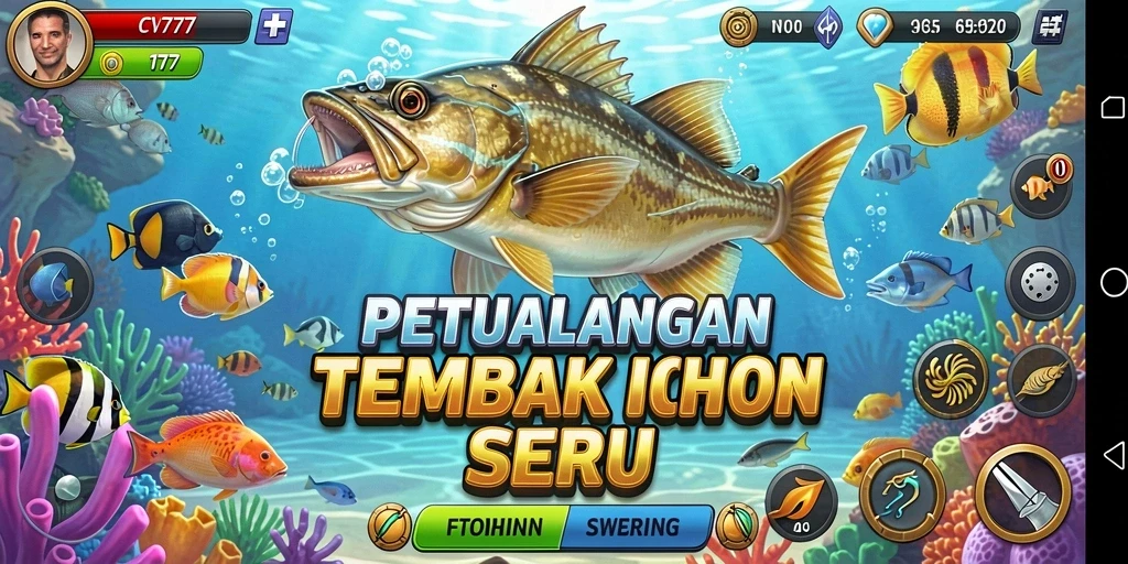 Tampilan gameplay seru dalam CV777 dengan ikan berwarna-warni.