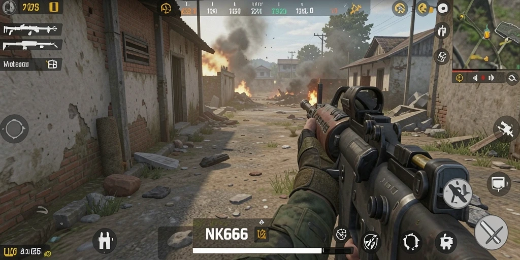 Screenshot gameplay NK666 menampilkan aksi seru dalam pertempuran FPS.