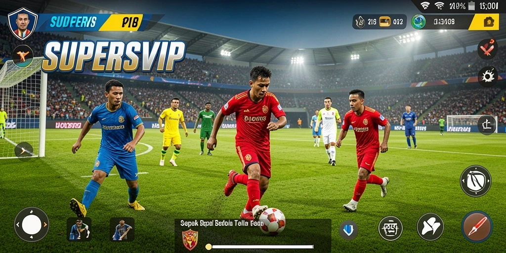 Tampilan gameplay menarik di lapangan sepak bola.